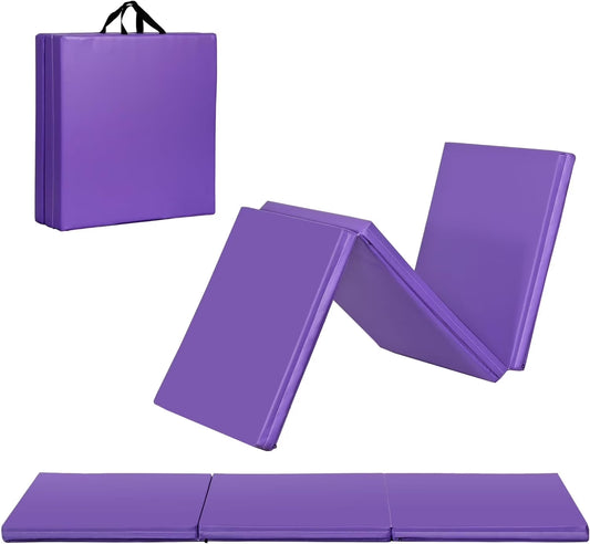 6' X 2' Exercise Tri-Fold Gym Mat,Aerobics Yoga Workout Tumbling Mats for Home Gym Flooring with Carry Handles for Gymnastics, Stretching, Martial Arts-Blue